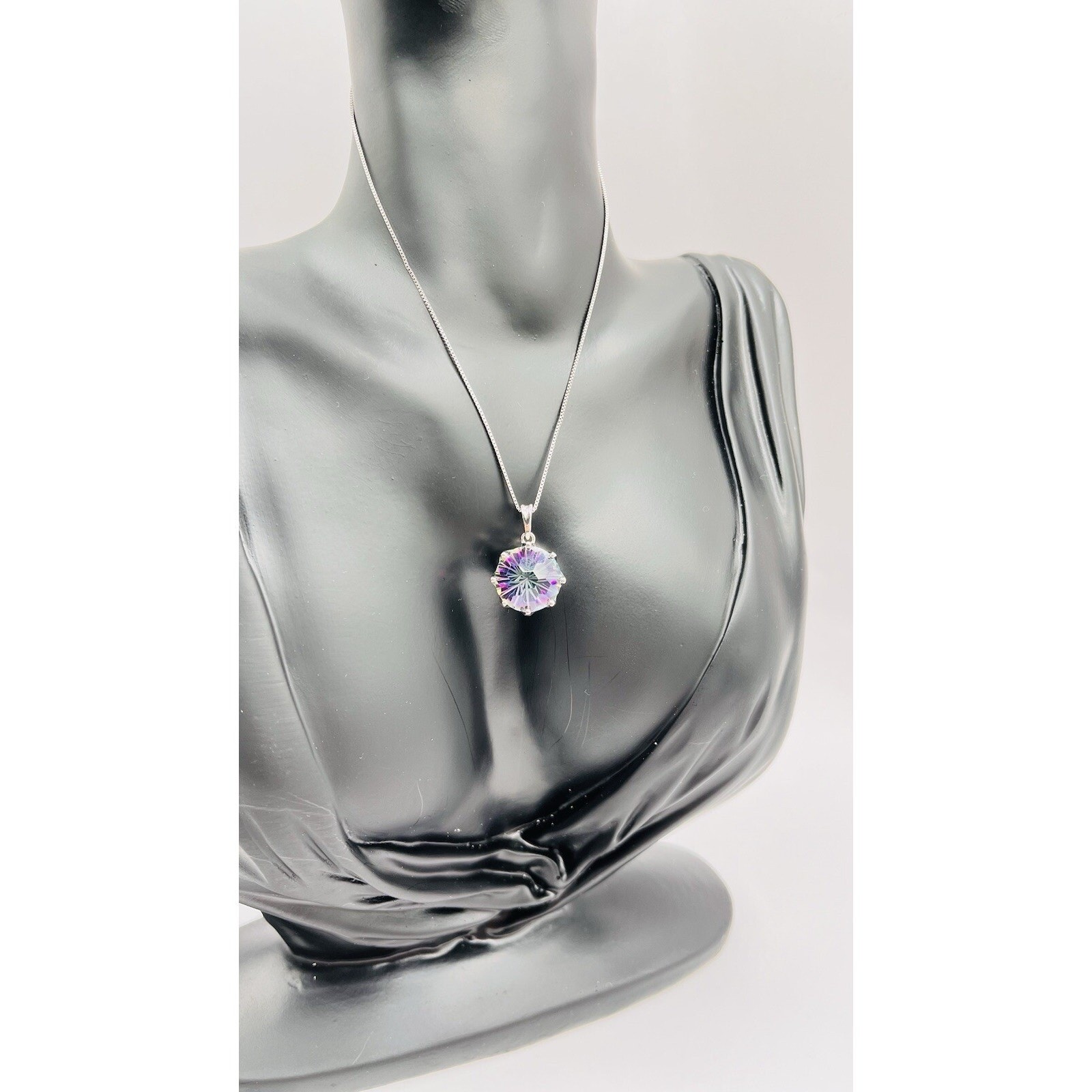 Silver Silver Mystic Topaz Pendant Only No Necklace Chunky Round Multicolor Gem